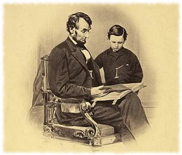 lincoln reading bible to his son home schooling