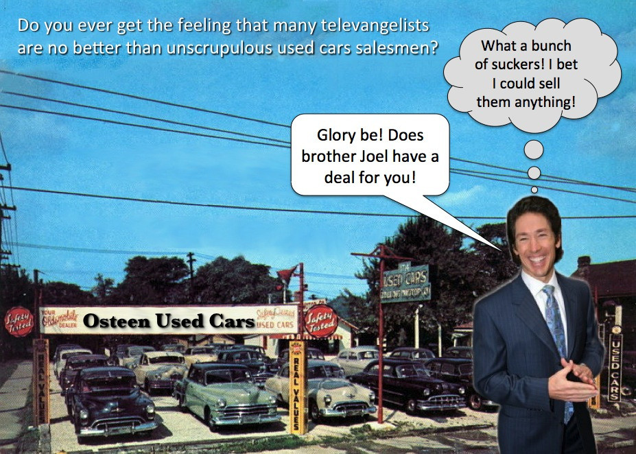 joel osteen used car dealer photo parody