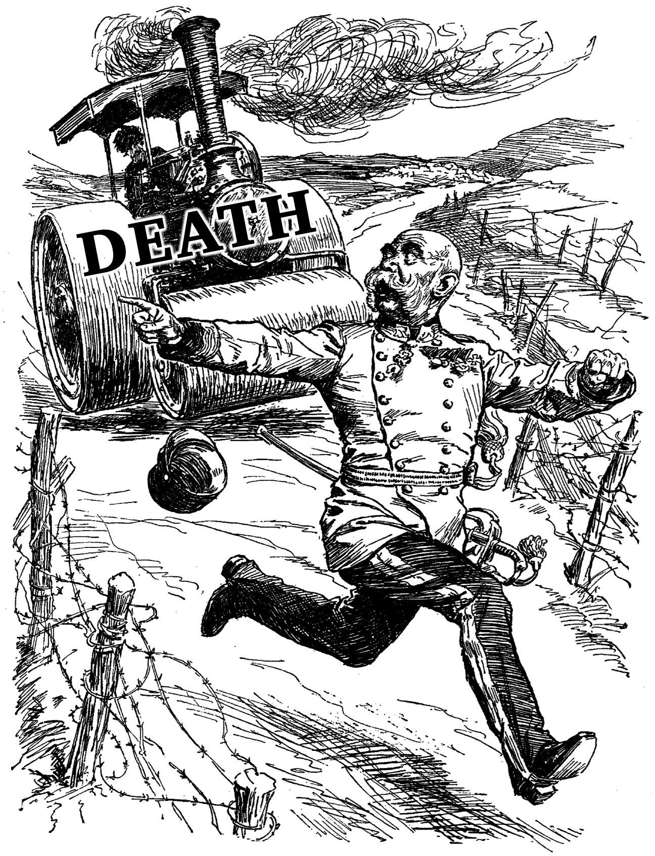 death as a steam roller chasing a man