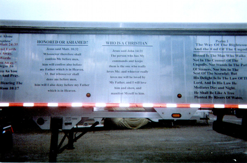 Evangelistic truck driver tractor trailer side with scriptures decals
