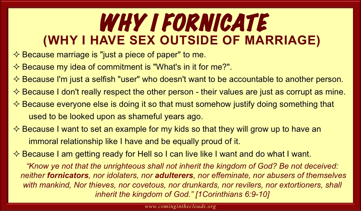 why I fornicate sex outside marriage sin