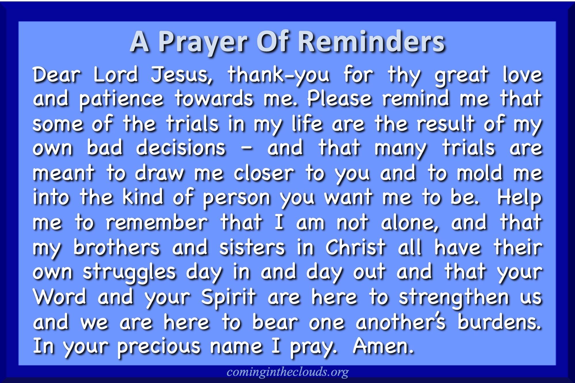 A prayer of reminders