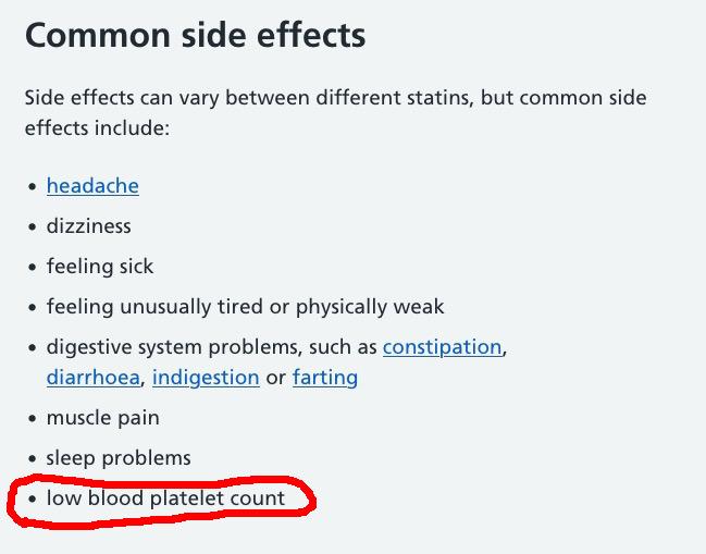 statins side-effects bleeding strokes low platelets