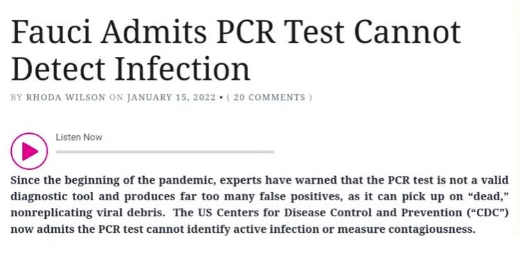 Doctor Anthony Fauci admits Covid-19 PCR tests cannot detect infection